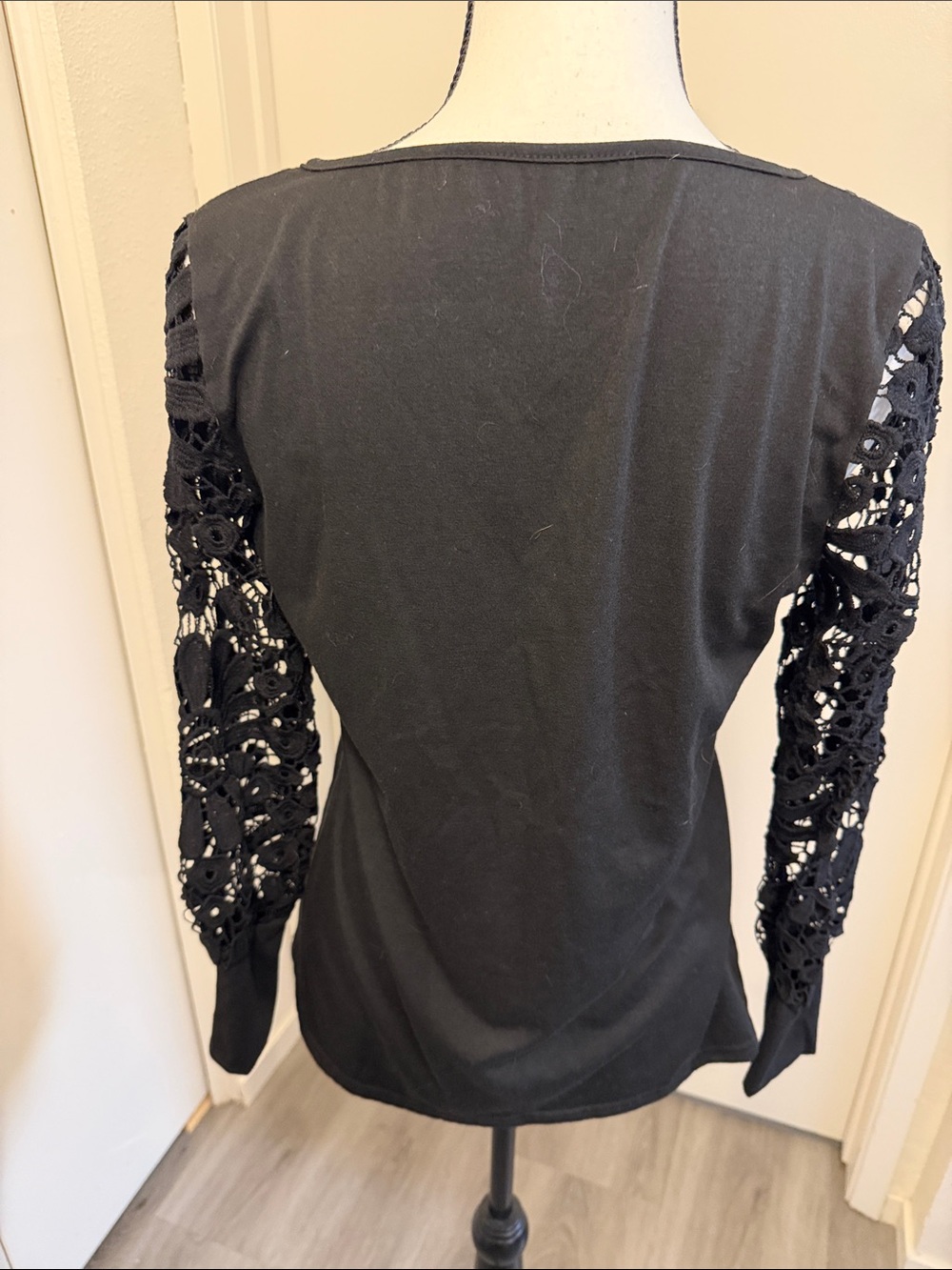 Black Crochet-Sleeve Henley Tunic Top - Picture 3 of 5